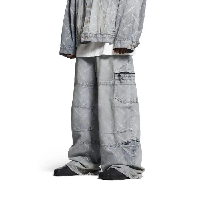 Balenciaga Pants WomenMen Bal Diagonal Allover Cargo Pants In Light Blue Light Blue