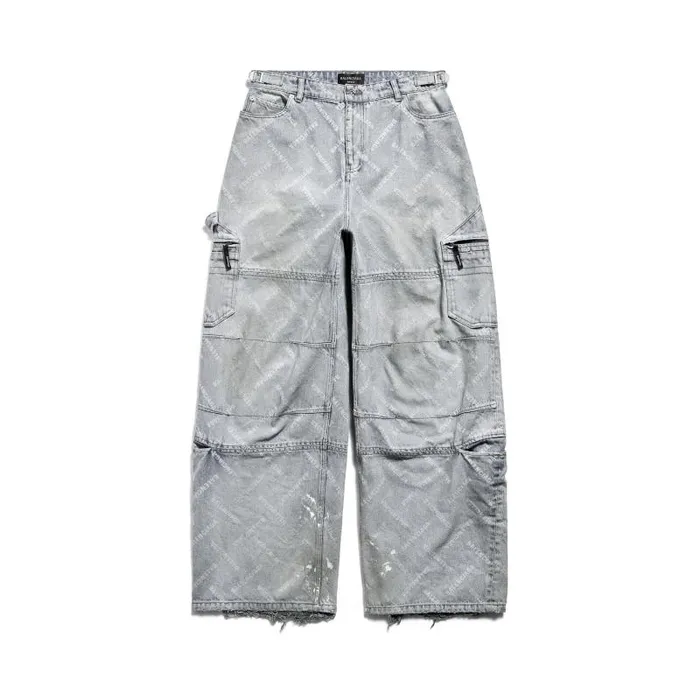 Balenciaga Pants WomenMen Bal Diagonal Allover Cargo Pants In Light Blue Light Blue