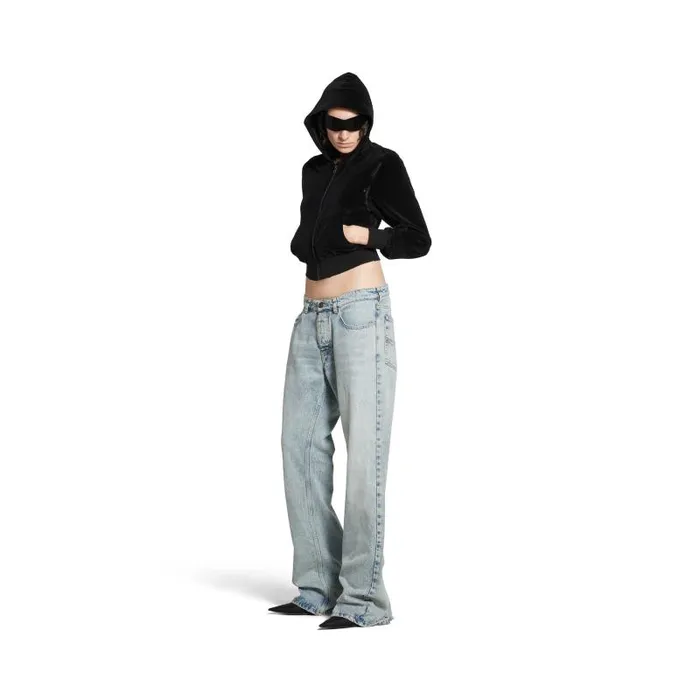 Balenciaga Pants WomenMen Low Waist Straight Pants In Light Blue Light Blue