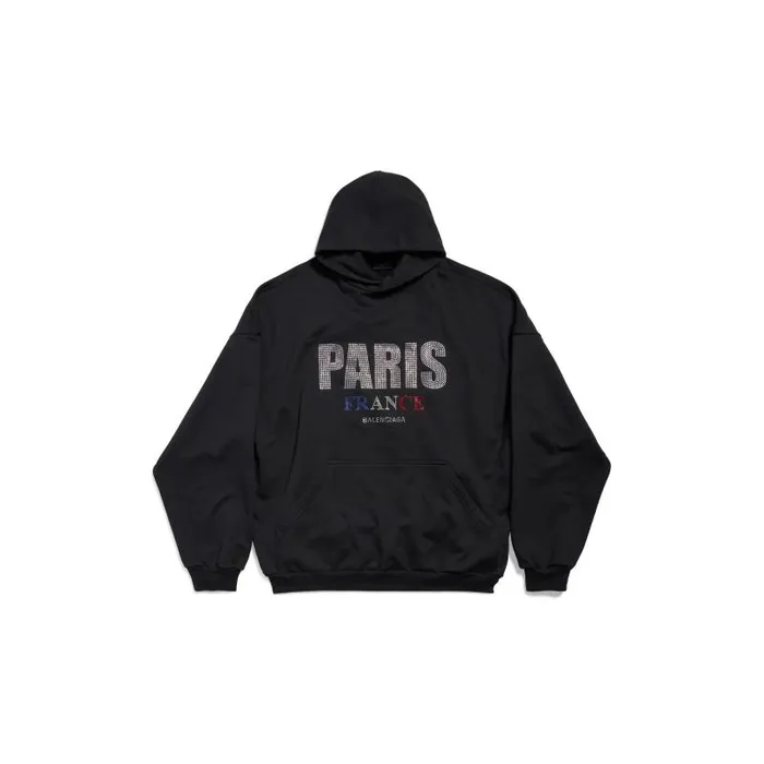 Balenciaga Sweatshirts and Hoodies WomenMen Paris Strass Hoodie Large Fit In Black Black Balenciaga Sweatshirts and Hoodies WomenMen Paris Strass Hoodie Large Fit In Black Black