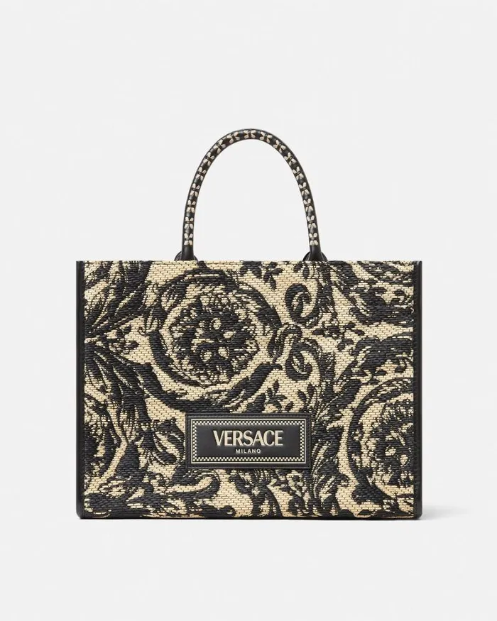 Barocco Athena Raffia Medium Tote Bag Blackprint WomenMen Versace Totes