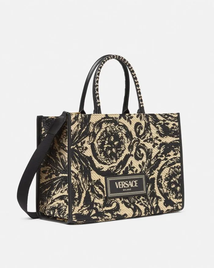 Barocco Athena Raffia Medium Tote Bag Blackprint WomenMen Versace Totes