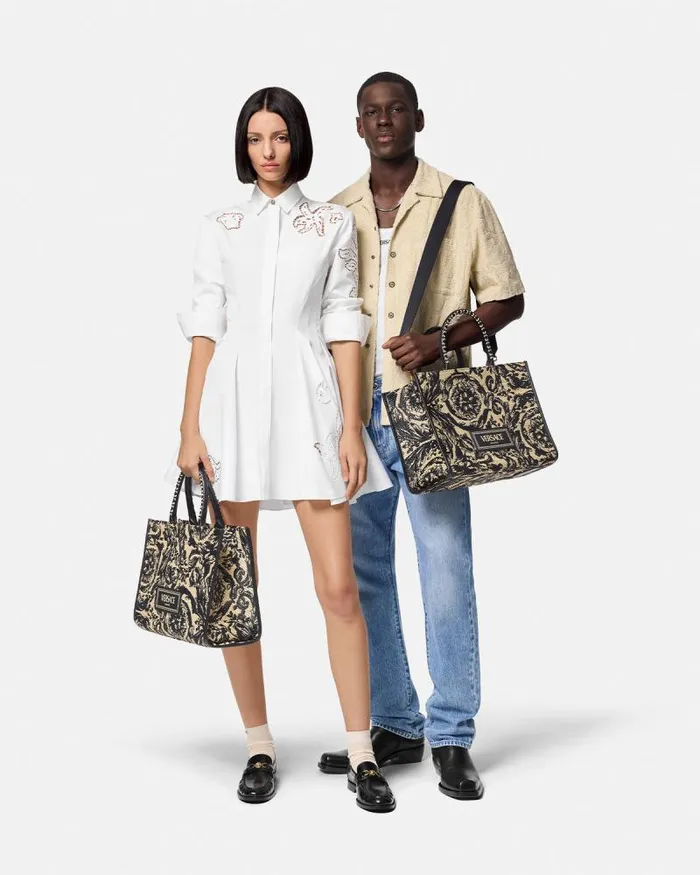 Barocco Athena Raffia Medium Tote Bag Blackprint WomenMen Versace Totes