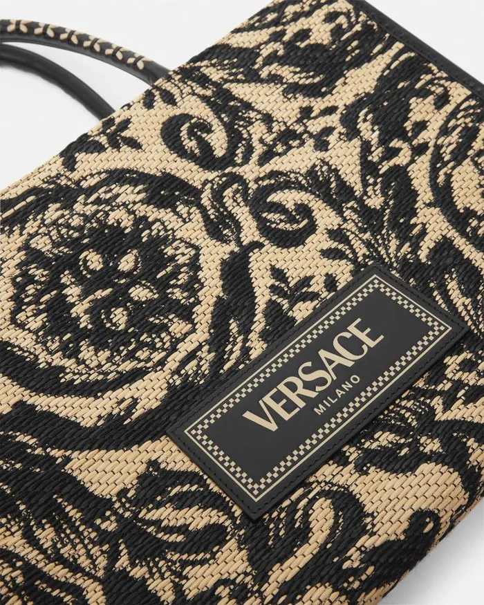 Barocco Athena Raffia Medium Tote Bag Blackprint WomenMen Versace Totes