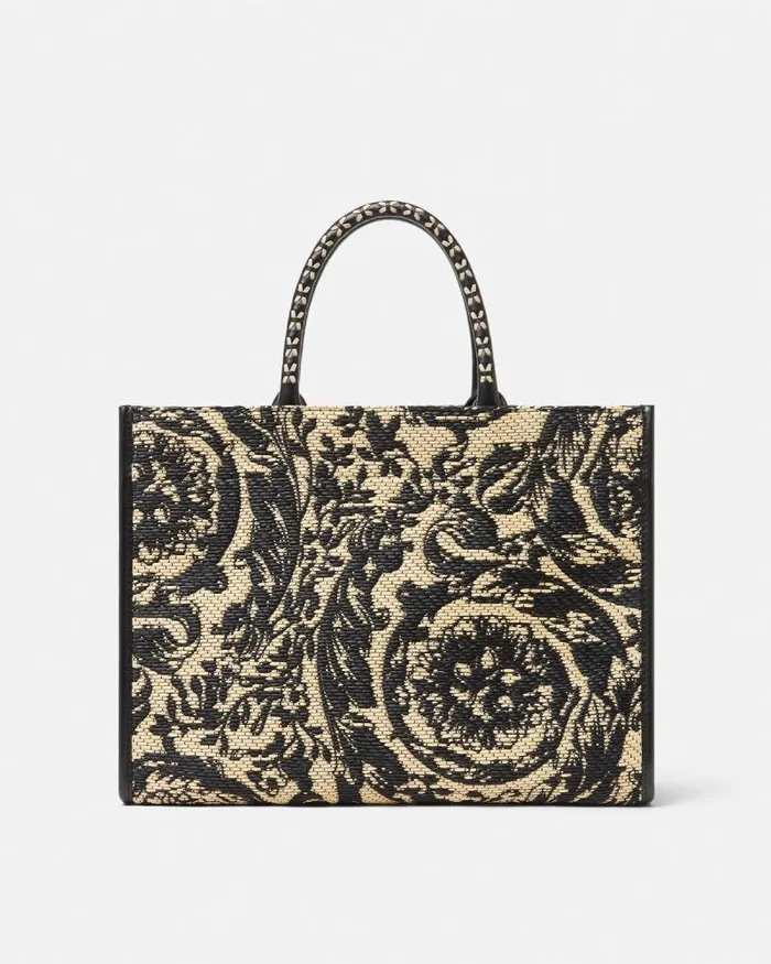 Barocco Athena Raffia Medium Tote Bag Blackprint WomenMen Versace Totes