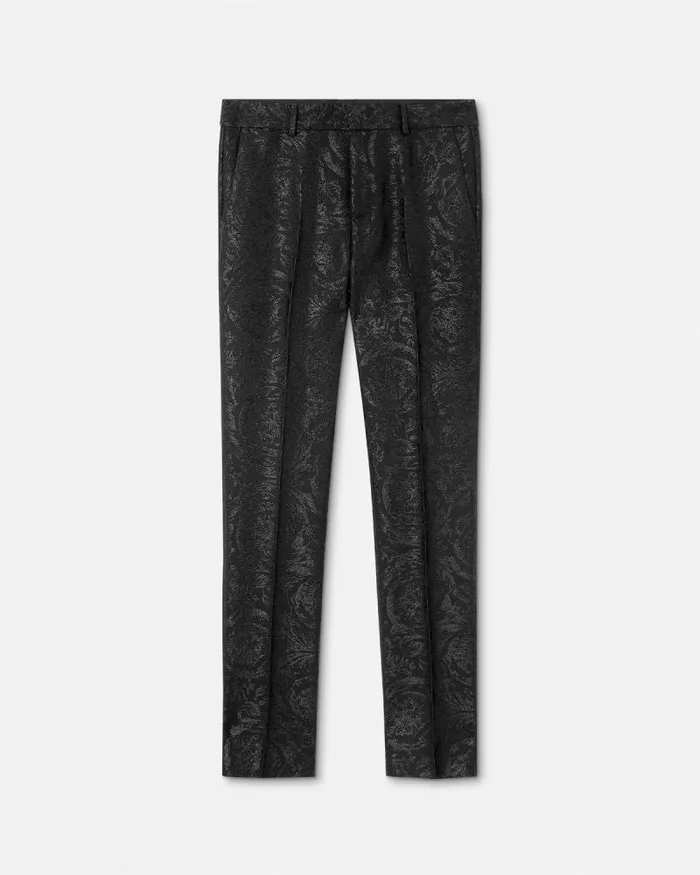Barocco Jacquard Formal Pants Black Men Versace Blazers and Suits