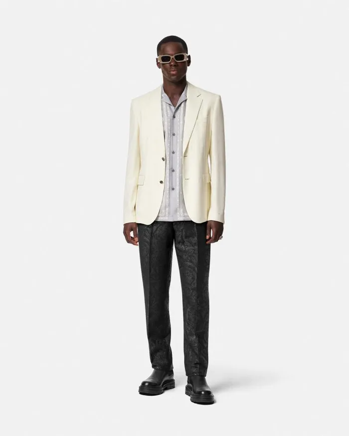 Barocco Jacquard Formal Pants Black Men Versace Blazers and Suits