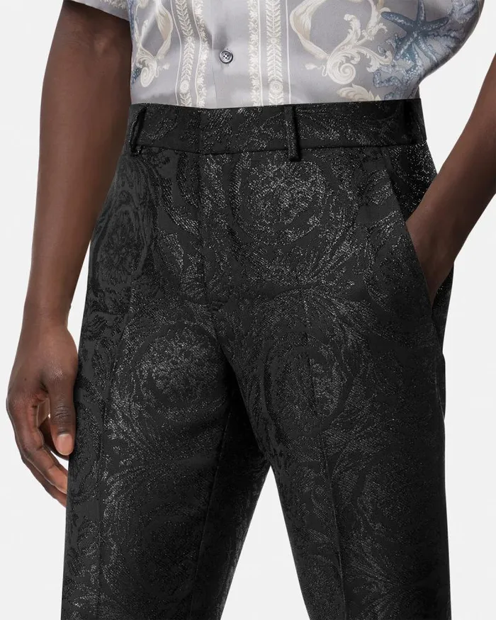 Barocco Jacquard Formal Pants Black Men Versace Blazers and Suits