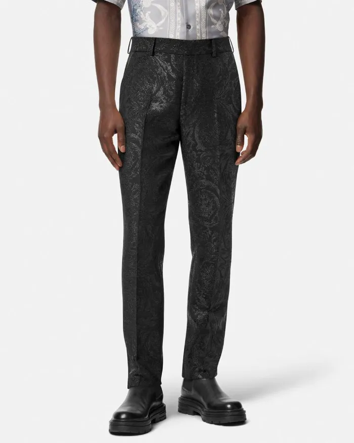 Barocco Jacquard Formal Pants Black Men Versace Blazers and Suits