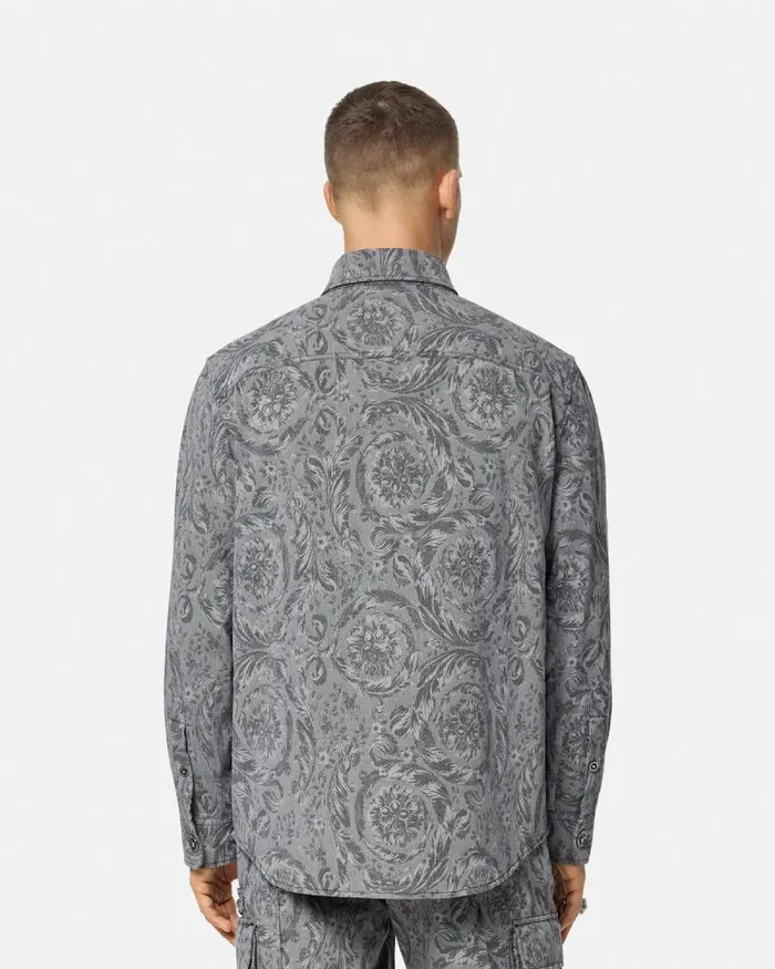 Barocco Jacquard Gabardine Overshirt Gray Men Versace Jackets and Coats