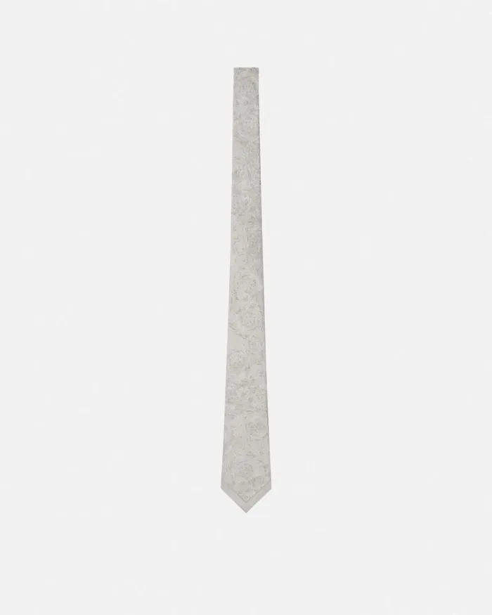 Barocco Jacquard Silk Tie Gray Men Versace Soft Accessories