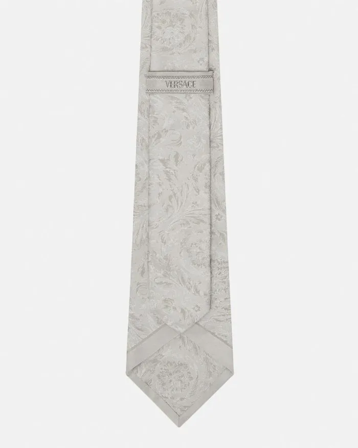 Barocco Jacquard Silk Tie Gray Men Versace Soft Accessories