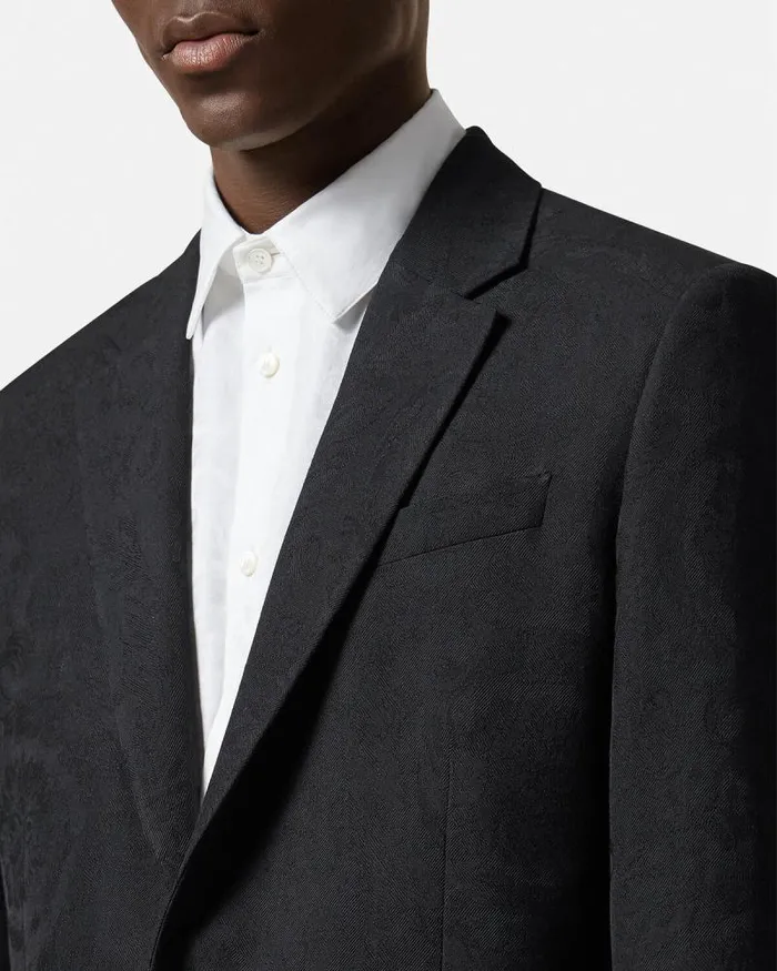 Barocco Jacquard SingleBreasted Blazer Black Men Versace Blazers and Suits