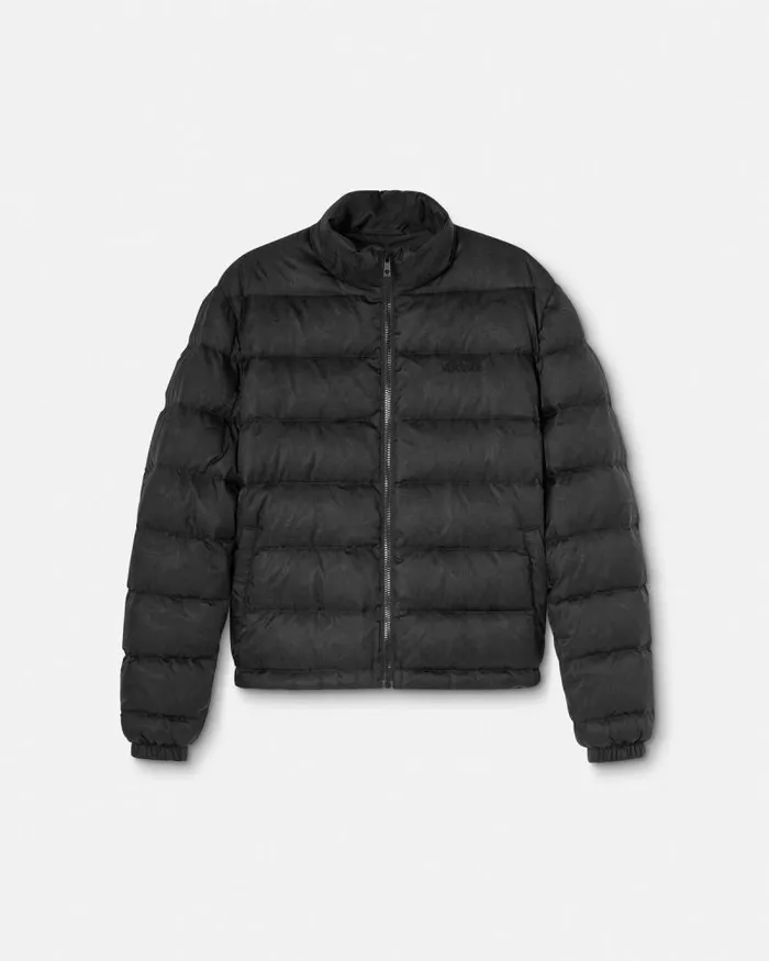 Barocco Light Puffer Jacket Black Men Versace Jackets and Coats