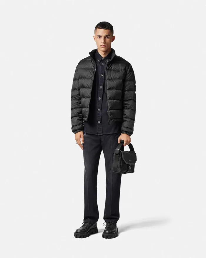 Barocco Light Puffer Jacket Black Men Versace Jackets and Coats