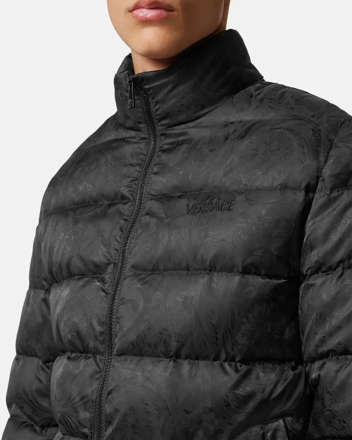 Barocco Light Puffer Jacket Black Men Versace Jackets and Coats