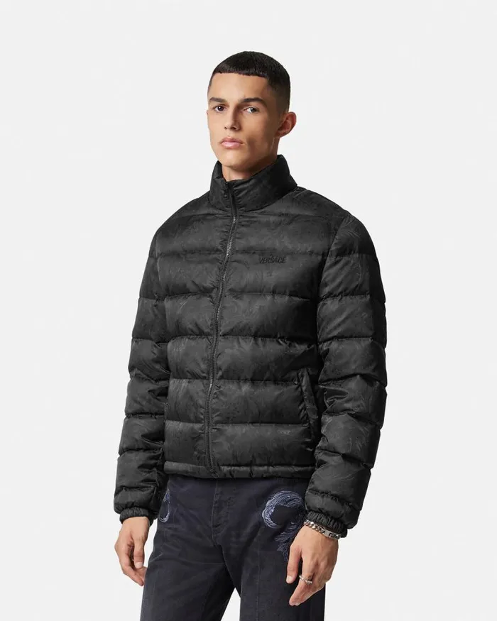 Barocco Light Puffer Jacket Black Men Versace Jackets and Coats