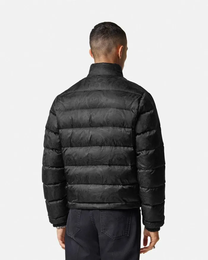Barocco Light Puffer Jacket Black Men Versace Jackets and Coats