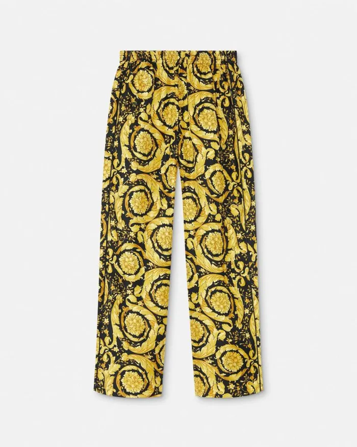 Barocco Print Silk Pyjama Bottoms Blackprint Women Versace Loungewear and Pajamas