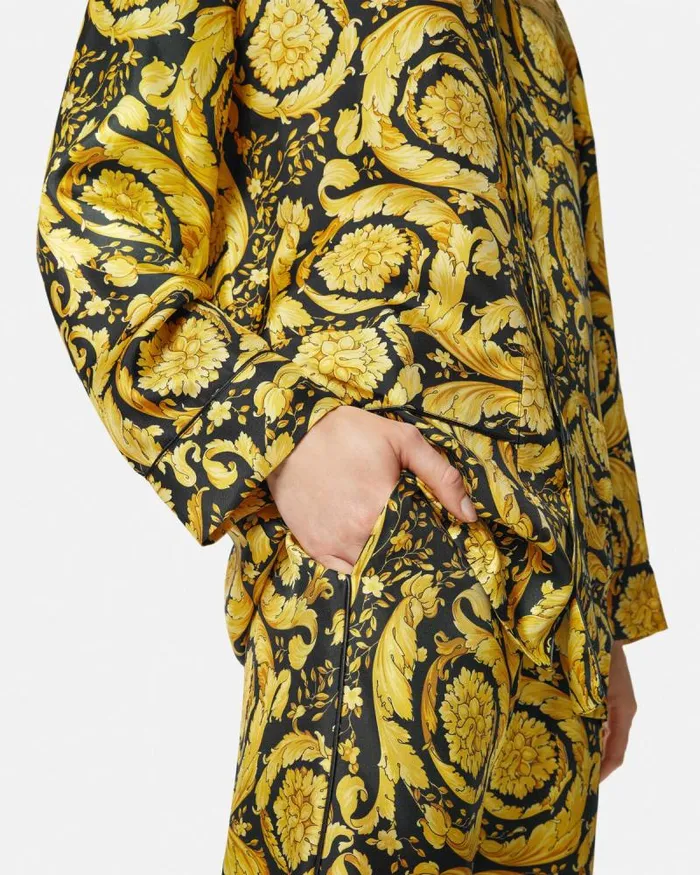 Barocco Print Silk Pyjama Bottoms Blackprint Women Versace Loungewear and Pajamas