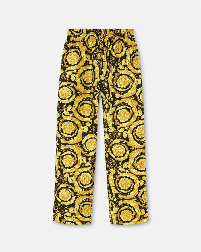 Barocco Print Silk Pyjama Bottoms Blackprint Women Versace Loungewear and Pajamas