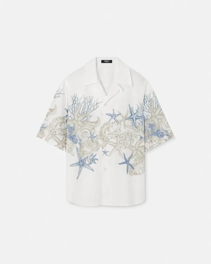 Barocco Sea Cotton Shirt Whiteprint Men Versace Shirts