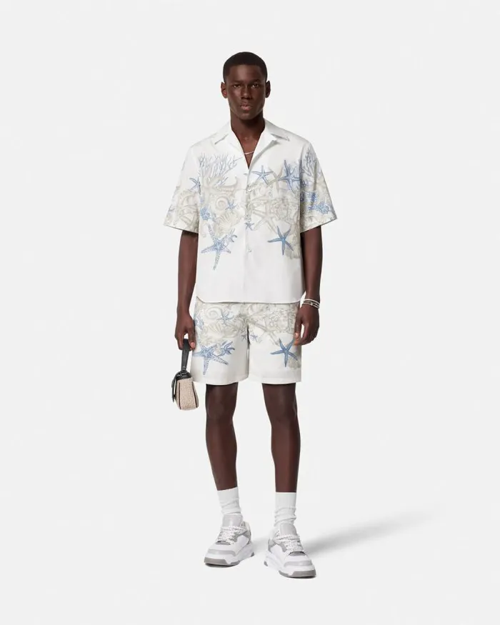 Barocco Sea Cotton Shirt Whiteprint Men Versace Shirts
