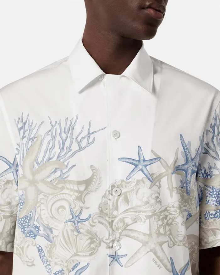 Barocco Sea Cotton Shirt Whiteprint Men Versace Shirts