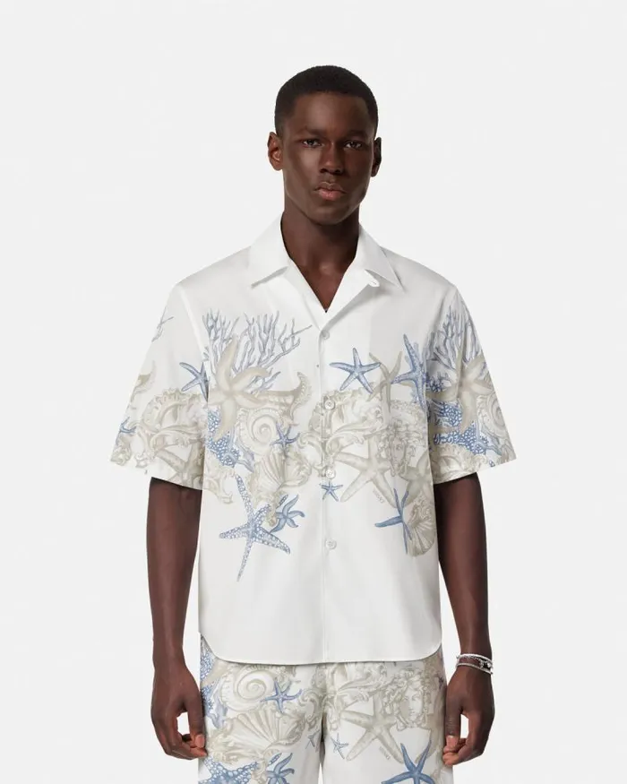 Barocco Sea Cotton Shirt Whiteprint Men Versace Shirts