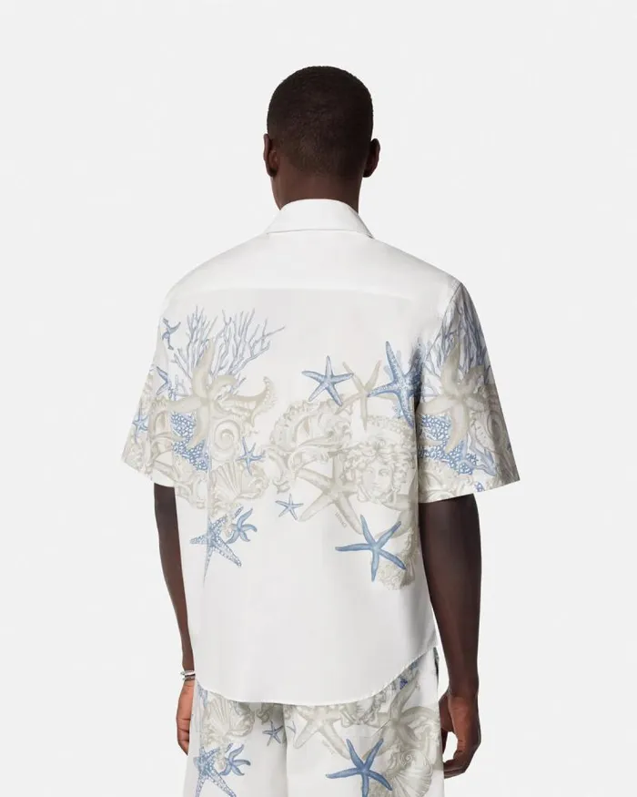 Barocco Sea Cotton Shirt Whiteprint Men Versace Shirts