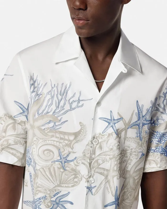 Barocco Sea Cotton Shirt Whiteprint Men Versace Shirts