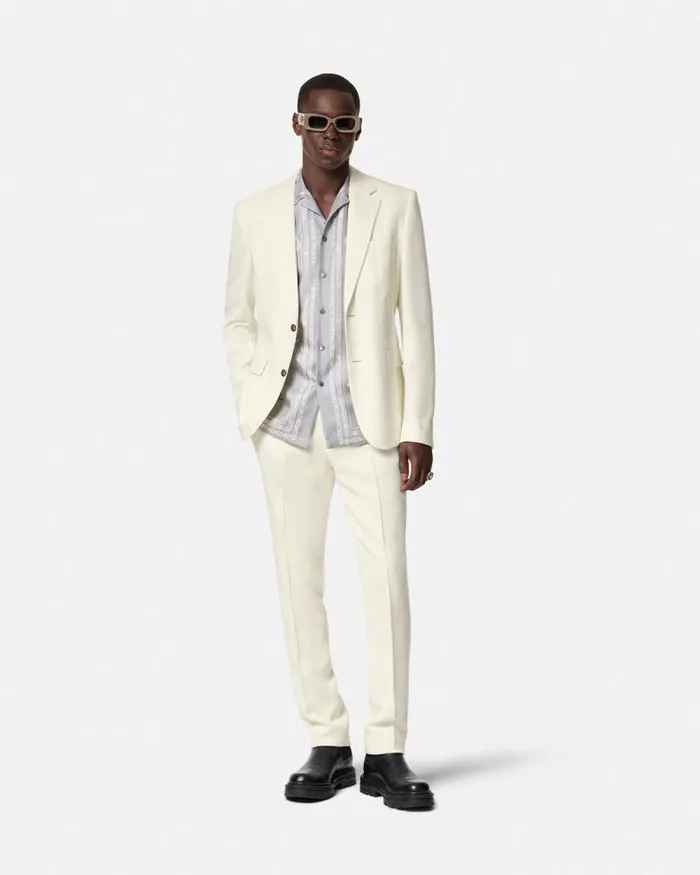 Barocco Sea SilkBlend Malfil Blazer Blueprint Men Versace Blazers and Suits