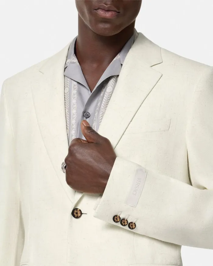 Barocco Sea SilkBlend Malfil Blazer Blueprint Men Versace Blazers and Suits