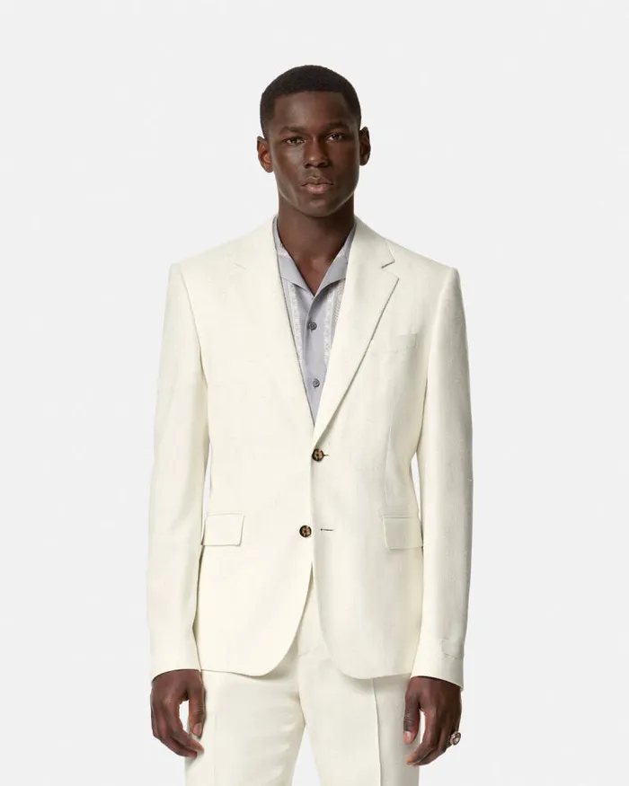 Barocco Sea SilkBlend Malfil Blazer Blueprint Men Versace Blazers and Suits
