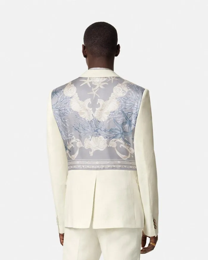Barocco Sea SilkBlend Malfil Blazer Blueprint Men Versace Blazers and Suits