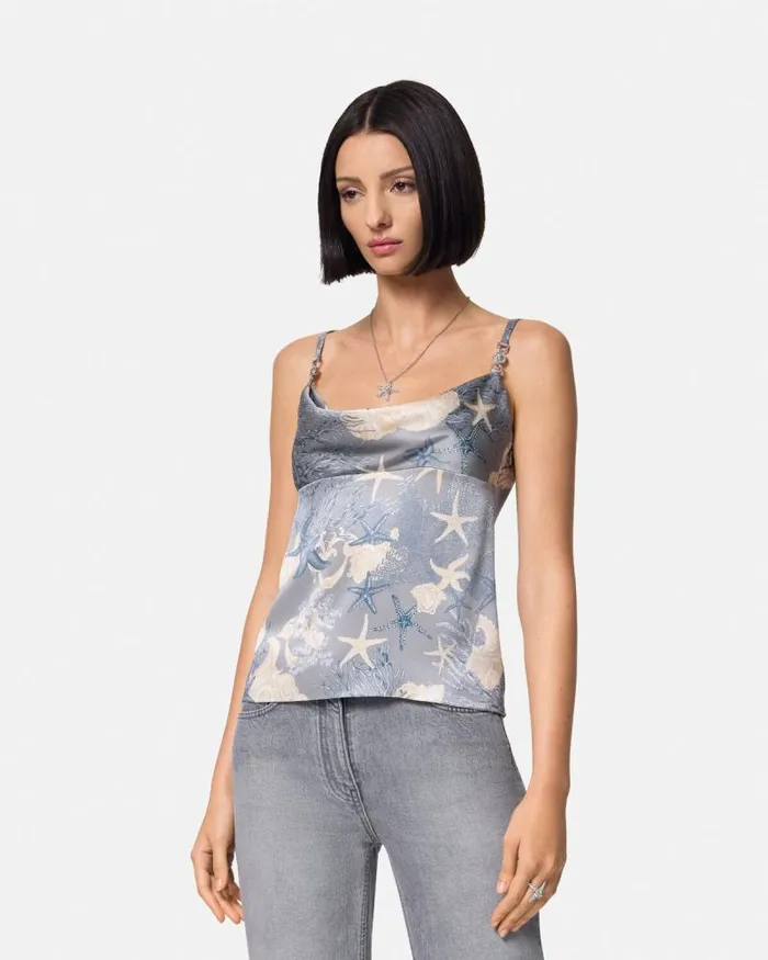 Barocco Sea Silk Cowl Camisole Top Blueprint Women Versace Shirts and Tops