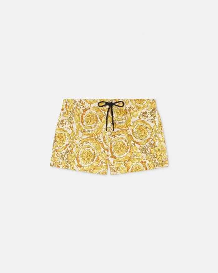 Barocco Swim Shorts Yellowprint Men Versace Swimwear