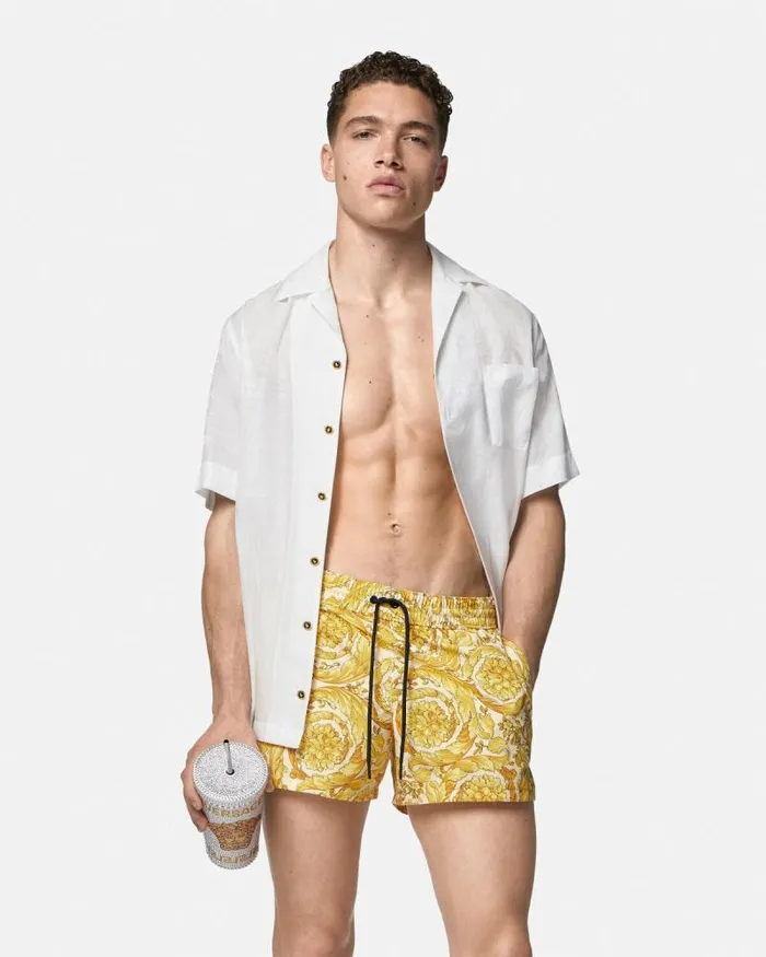Barocco Swim Shorts Yellowprint Men Versace Swimwear