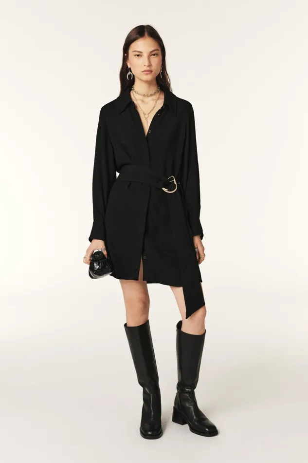 Belted Tunic Dress Ulae Black Women Baandsh Dresses