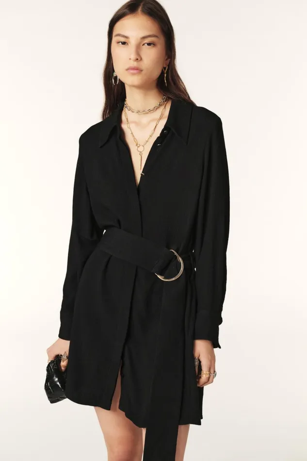 Belted Tunic Dress Ulae Black Women Baandsh Dresses