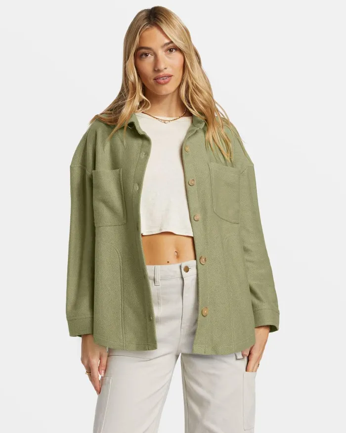 Billabong Everytime Oversized Shacket Avocado Womens Sweatshirts and Fleece