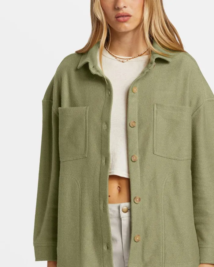 Billabong Everytime Oversized Shacket Avocado Womens Sweatshirts and Fleece Billabong Everytime Oversized Shacket Avocado Womens Sweatshirts and Fleece