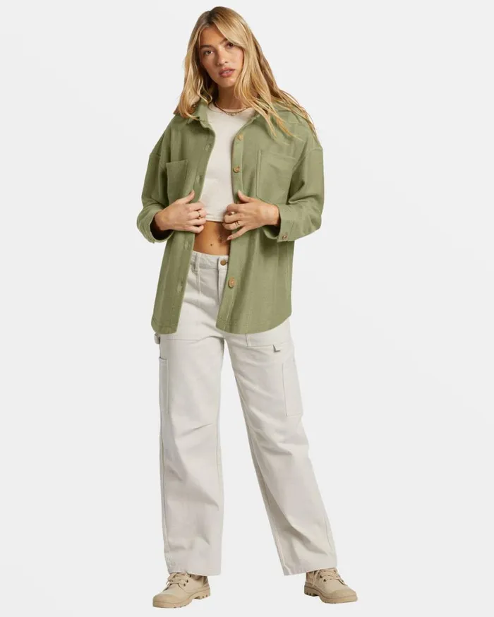 Billabong Everytime Oversized Shacket Avocado Womens Sweatshirts and Fleece Billabong Everytime Oversized Shacket Avocado Womens Sweatshirts and Fleece