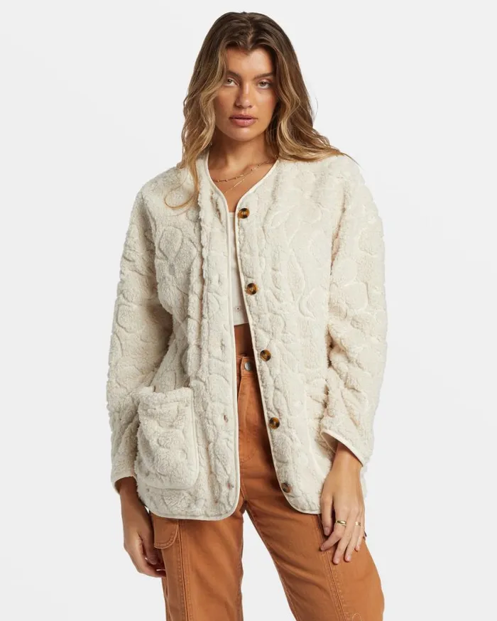 Billabong Fireside Cozy Buttoned Fleece Jacket White Cap Womens Sweatshirts and Fleece Billabong Fireside Cozy Buttoned Fleece Jacket White Cap Womens Sweatshirts and Fleece