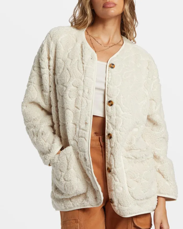 Billabong Fireside Cozy Buttoned Fleece Jacket White Cap Womens Sweatshirts and Fleece Billabong Fireside Cozy Buttoned Fleece Jacket White Cap Womens Sweatshirts and Fleece