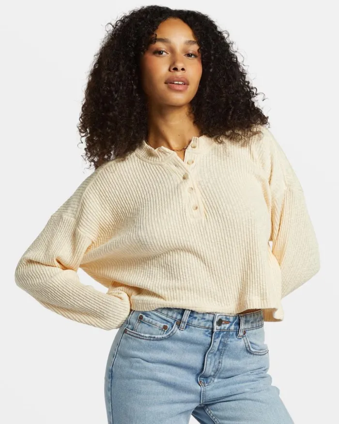 Billabong Good Catch Henley Tshirt White Cap Womens Tops