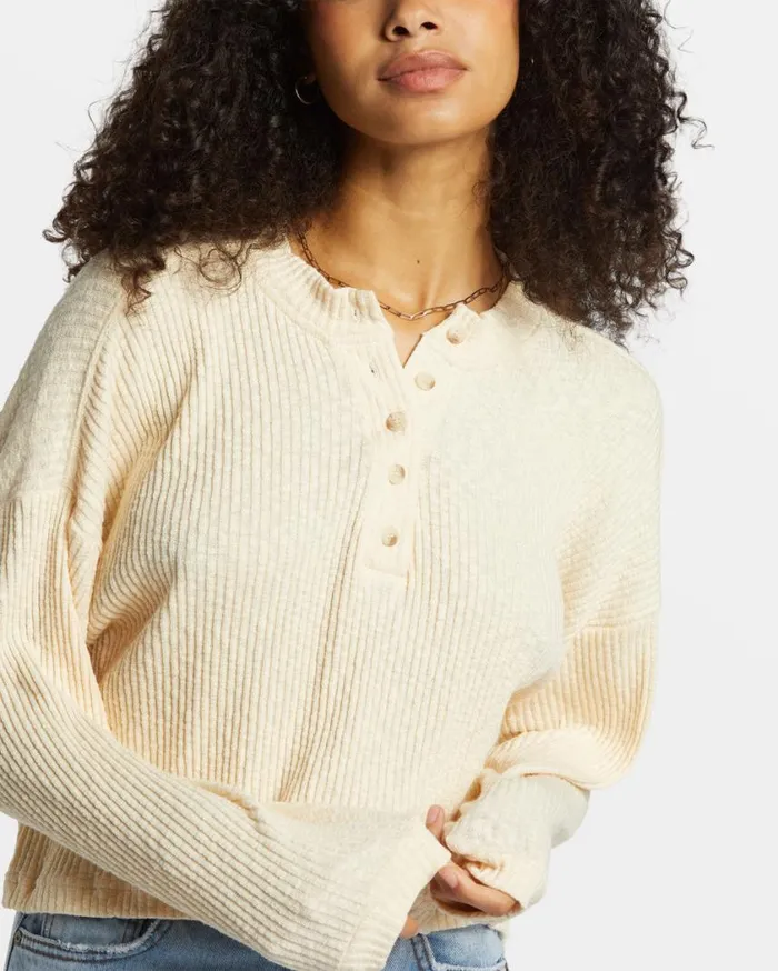 Billabong Good Catch Henley Tshirt White Cap Womens Tops Billabong Good Catch Henley Tshirt White Cap Womens Tops