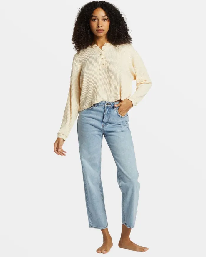 Billabong Good Catch Henley Tshirt White Cap Womens Tops Billabong Good Catch Henley Tshirt White Cap Womens Tops
