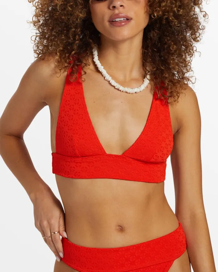 Billabong Good Vibes Remi Plunge Bikini Top Sunset Red Womens Bikini Tops