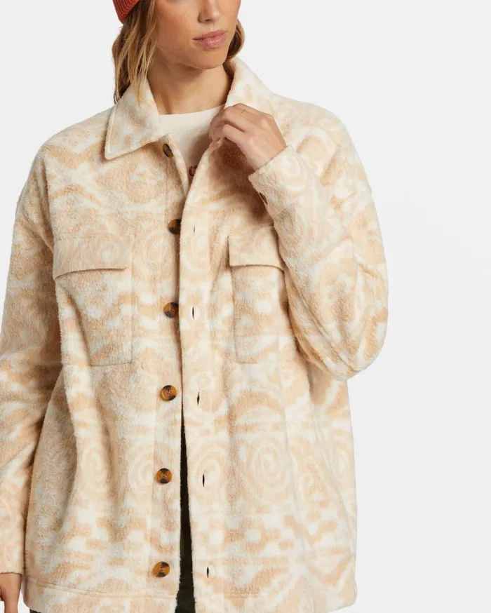 Billabong Happy Camper Shacket Button Sweater Wet Sand Womens Tops Billabong Happy Camper Shacket Button Sweater Wet Sand Womens Tops